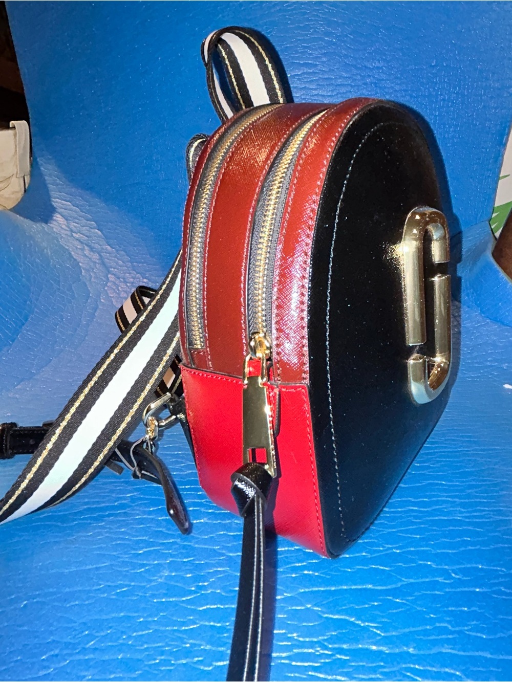 Marc Jacobs Black and Red Mini Camera Bag with Gold Hardware